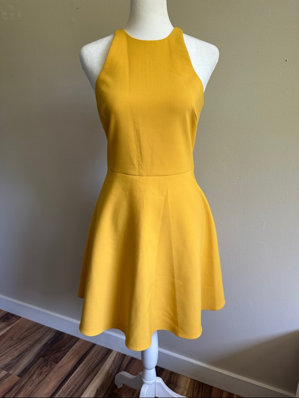 Likely Mustard Yellow Halter Fit-and-Flare Mini Dress